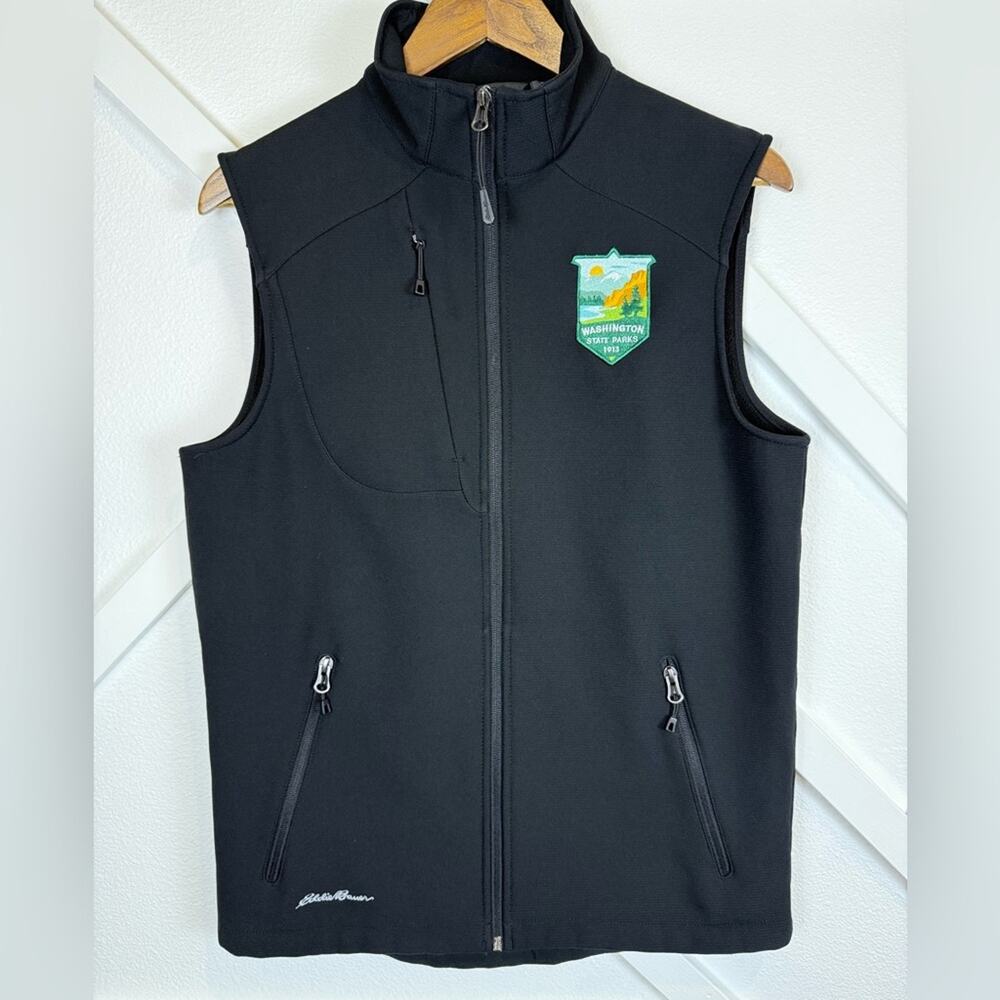 Eddie Bauer Black Softshell Vest Washington State Park Patch Size Small